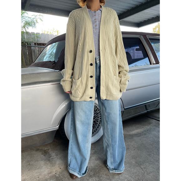 🔥Vintage 90s John Blair Classic Cable Knit Cardigan Sweater Grandpa Grunge Dad - Picture 1 of 16